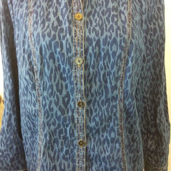 Chico's chambray animal print button front blouse - Picture 3 of 12